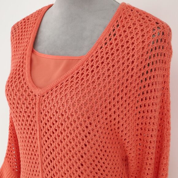Chicos Sweater 0 Womens 4 Small Orange Fishnet Lined Tunic Rayon 3/4 Sleeve - Picture 8 of 12